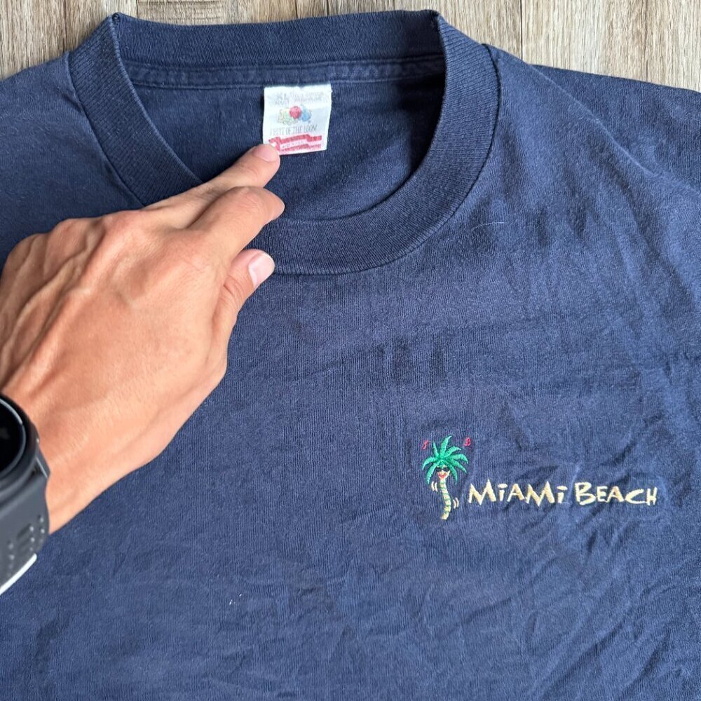 Vintage Miami Beach T Shirt Embroidered Single Stitch - Picture 2 of 5